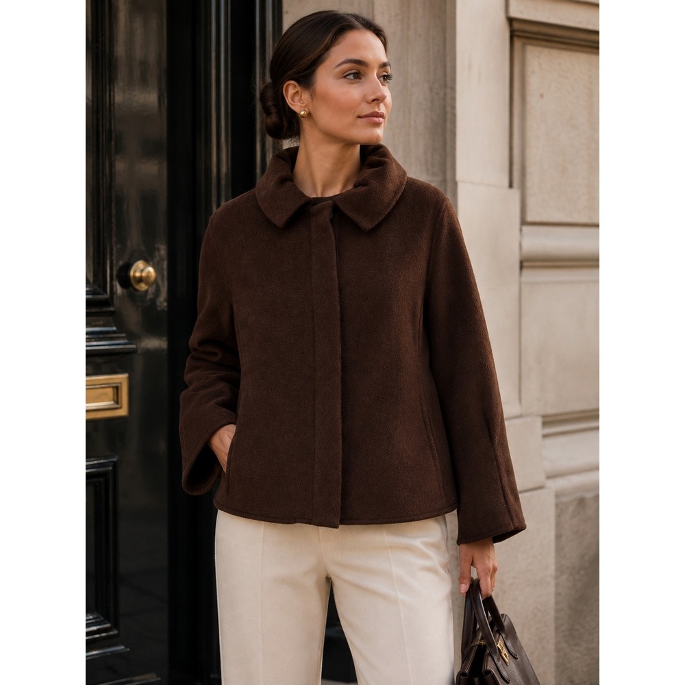 Cynthia Rowley Jacket Women XL Chocolate Brown Wool Blend Dark Academia Layering